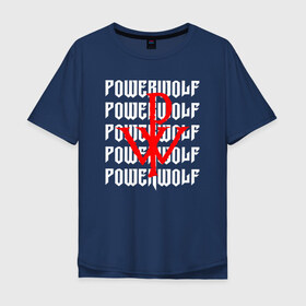 Мужская футболка хлопок Oversize с принтом POWERWOLF в Тюмени, 100% хлопок | свободный крой, круглый ворот, “спинка” длиннее передней части | Тематика изображения на принте: powerwolf | wolf | метал | пауэр метал. | повервольф | поверфульф | рок | хэви металб