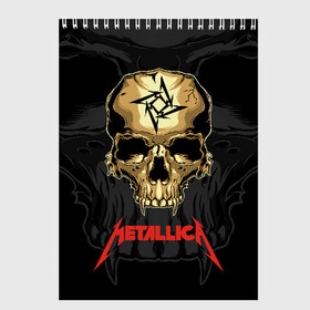 Скетчбук с принтом Metallica в Тюмени, 100% бумага
 | 48 листов, плотность листов — 100 г/м2, плотность картонной обложки — 250 г/м2. Листы скреплены сверху удобной пружинной спиралью | american | james hetfield | kirk hammett | l | metal band | metallic | metallica | music | robot | rock | scales | sitting | skeleton | skull | throne | американская | джеймс хетфилд | кирк хэмметт | ларс ульрих | логотип | метал группа | металл
