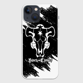 Чехол для iPhone 13 mini с принтом Черный Бык на бело черном фоне в Тюмени,  |  | asta | black bull | black clover | bull | clover | аста | бык | клевер | чёрный бык | чёрный клевер