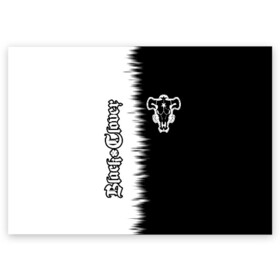 Поздравительная открытка с принтом ЧЁРНЫЙ КЛЕВЕР в Тюмени, 100% бумага | плотность бумаги 280 г/м2, матовая, на обратной стороне линовка и место для марки
 | asta | black bull | black clover | bull | clover | аста | бык | клевер | чёрный бык | чёрный клевер