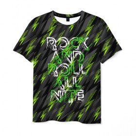 Мужская футболка 3D с принтом Rock And Roll all nite в Тюмени, 100% полиэфир | прямой крой, круглый вырез горловины, длина до линии бедер | metal | rock | rock and roll | roll | абстракция | линии | метал | рок | рок н ролл | рокирол | тяжелая музыка