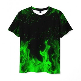 Мужская футболка 3D с принтом ЗЕЛЁНЫЙ ОГОНЬ в Тюмени, 100% полиэфир | прямой крой, круглый вырез горловины, длина до линии бедер | bright | fire | flame | heat | light | wildfire | искры | огненный | огонь | пламя | пожар