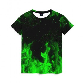 Женская футболка 3D с принтом ЗЕЛЁНЫЙ ОГОНЬ в Тюмени, 100% полиэфир ( синтетическое хлопкоподобное полотно) | прямой крой, круглый вырез горловины, длина до линии бедер | bright | fire | flame | heat | light | wildfire | искры | огненный | огонь | пламя | пожар
