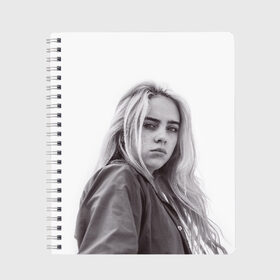 Тетрадь с принтом BILLIE EILISH в Тюмени, 100% бумага | 48 листов, плотность листов — 60 г/м2, плотность картонной обложки — 250 г/м2. Листы скреплены сбоку удобной пружинной спиралью. Уголки страниц и обложки скругленные. Цвет линий — светло-серый
 | ayelish | bad guy | bellyache | bilie eilish | bilie elish | billie | billie eilish | eilish | electronic | elish | music | били айлиш | билли айлиш | эйлиш | элиш