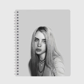 Тетрадь с принтом BILLIE EILISH в Тюмени, 100% бумага | 48 листов, плотность листов — 60 г/м2, плотность картонной обложки — 250 г/м2. Листы скреплены сбоку удобной пружинной спиралью. Уголки страниц и обложки скругленные. Цвет линий — светло-серый
 | ayelish | bad guy | bellyache | bilie eilish | bilie elish | billie | billie eilish | eilish | electronic | elish | music | били айлиш | билли айлиш | эйлиш | элиш