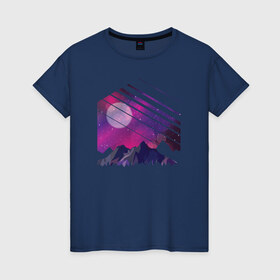 Женская футболка хлопок с принтом Горы Галактика в Тюмени, 100% хлопок | прямой крой, круглый вырез горловины, длина до линии бедер, слегка спущенное плечо | абстракция | галактика | геометрия | гора | звезды | космос