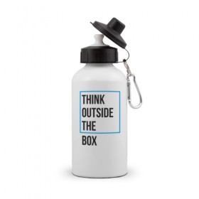 Бутылка спортивная с принтом Think outside the box в Тюмени, металл | емкость — 500 мл, в комплекте две пластиковые крышки и карабин для крепления | Тематика изображения на принте: 