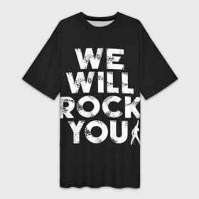 Платье-футболка 3D с принтом We Will Rock You в Тюмени,  |  | Тематика изображения на принте: bohemian | brian | freddie | john | mercury | must go on | queen | rhapsody | roger | taylor | the miracle | the show | богемская | рапсодия | роджер тейлор | фредди меркьюри