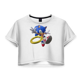 Женская футболка Cropp-top с принтом Sonic в Тюмени, 100% полиэстер | круглая горловина, длина футболки до линии талии, рукава с отворотами | 