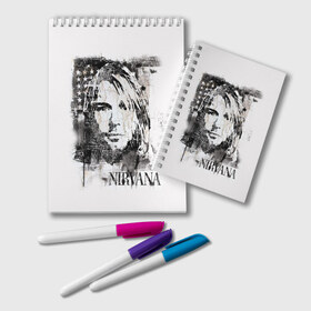 Блокнот с принтом Kurt Cobain в Тюмени, 100% бумага | 48 листов, плотность листов — 60 г/м2, плотность картонной обложки — 250 г/м2. Листы скреплены удобной пружинной спиралью. Цвет линий — светло-серый
 | Тематика изображения на принте: bleach | blew | cobain | dave | geffen | hormoaning | in utero | incesticide | krist | kurt | nevermind | nirvana | novoselic | rock | vevo | геффен | курт кобейн | нирвана | рок