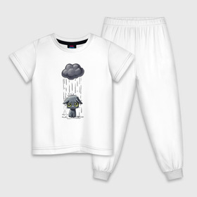 Детская пижама хлопок с принтом Грустный Котик в Тюмени, 100% хлопок |  брюки и футболка прямого кроя, без карманов, на брюках мягкая резинка на поясе и по низу штанин
 | грустный котик | дождь | котик | облако