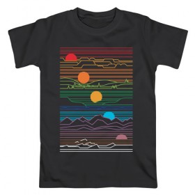 Мужская футболка хлопок с принтом Абстракция Закат в Тюмени, 100% хлопок | прямой крой, круглый вырез горловины, длина до линии бедер, слегка спущенное плечо. | abstraction | moon | retro | summer | sun | абстракция | винтаж | геометрия | закат | летние | лето | луна | рассвет | ретро | солнце