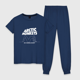 Женская пижама хлопок с принтом AM в Тюмени, 100% хлопок | брюки и футболка прямого кроя, без карманов, на брюках мягкая резинка на поясе и по низу штанин | alex turner | arctic monkeys | алекс тёрнер | арктик монкейс | арктические обезьяны