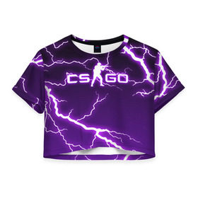 Женская футболка Cropp-top с принтом CS GO LIGHTNING STYLE в Тюмени, 100% полиэстер | круглая горловина, длина футболки до линии талии, рукава с отворотами | Тематика изображения на принте: astralis | awp | counter strike | cs go | cs go global offensive | faze clan | hyper beast | team liquid | thunder | астралис | молнии | тим ликвид | фейз клан | хайпер бист | шторм