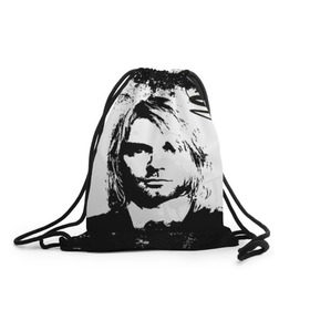 Рюкзак-мешок 3D с принтом Kurt Cobain в Тюмени, 100% полиэстер | плотность ткани — 200 г/м2, размер — 35 х 45 см; лямки — толстые шнурки, застежка на шнуровке, без карманов и подкладки | Тематика изображения на принте: bleach | blew | cobain | dave | geffen | hormoaning | in utero | incesticide | krist | kurt | nevermind | nirvana | novoselic | rock | vevo | геффен | курт кобейн | нирвана | рок