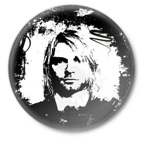 Значок с принтом Kurt Cobain в Тюмени,  металл | круглая форма, металлическая застежка в виде булавки | bleach | blew | cobain | dave | geffen | hormoaning | in utero | incesticide | krist | kurt | nevermind | nirvana | novoselic | rock | vevo | геффен | курт кобейн | нирвана | рок