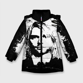 Зимняя куртка для девочек 3D с принтом Kurt Cobain в Тюмени, ткань верха — 100% полиэстер; подклад — 100% полиэстер, утеплитель — 100% полиэстер. | длина ниже бедра, удлиненная спинка, воротник стойка и отстегивающийся капюшон. Есть боковые карманы с листочкой на кнопках, утяжки по низу изделия и внутренний карман на молнии. 

Предусмотрены светоотражающий принт на спинке, радужный светоотражающий элемент на пуллере молнии и на резинке для утяжки. | bleach | blew | cobain | dave | geffen | hormoaning | in utero | incesticide | krist | kurt | nevermind | nirvana | novoselic | rock | vevo | геффен | курт кобейн | нирвана | рок