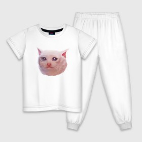 Детская пижама хлопок с принтом Плачущий кот в Тюмени, 100% хлопок |  брюки и футболка прямого кроя, без карманов, на брюках мягкая резинка на поясе и по низу штанин
 | Тематика изображения на принте: cat | crying | meme | кот | мем | плачущий