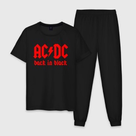 Мужская пижама хлопок с принтом AC/DC BACK IN BLACK в Тюмени, 100% хлопок | брюки и футболка прямого кроя, без карманов, на брюках мягкая резинка на поясе и по низу штанин
 | ac dc | acdc | ас дс | асдс