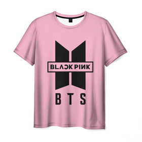 Мужская футболка 3D с принтом BTS and BLACKPINK в Тюмени, 100% полиэфир | прямой крой, круглый вырез горловины, длина до линии бедер | Тематика изображения на принте: bangtan boys | black | blackpink | bt21 | bts | k pop | pink | rose | блек пинк | блекпинк | блэк пинк | блэкпинк | бтс
