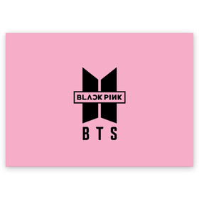 Поздравительная открытка с принтом BTS and BLACKPINK в Тюмени, 100% бумага | плотность бумаги 280 г/м2, матовая, на обратной стороне линовка и место для марки
 | bangtan boys | black | blackpink | bt21 | bts | k pop | pink | rose | блек пинк | блекпинк | блэк пинк | блэкпинк | бтс