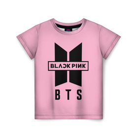 Детская футболка 3D с принтом BTS and BLACKPINK в Тюмени, 100% гипоаллергенный полиэфир | прямой крой, круглый вырез горловины, длина до линии бедер, чуть спущенное плечо, ткань немного тянется | bangtan boys | black | blackpink | bt21 | bts | k pop | pink | rose | блек пинк | блекпинк | блэк пинк | блэкпинк | бтс
