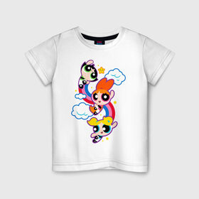 Детская футболка хлопок с принтом Bubbles, Blossom, Buttercup в Тюмени, 100% хлопок | круглый вырез горловины, полуприлегающий силуэт, длина до линии бедер | powerpuff girls | ppg | бабблс | баттеркап | блоссом | крошки | крутые девчонки | лютик | пестик | пузырек | супер крошки | супергерой | таунсвиль | цветик