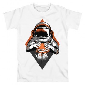 Мужская футболка хлопок с принтом Космонавт в Тюмени, 100% хлопок | прямой крой, круглый вырез горловины, длина до линии бедер, слегка спущенное плечо. | astronaut | cosmonaut | nasa | астронавт | бургер | в космосе | еда | космонавт | космос | наса