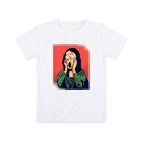 Детская футболка хлопок с принтом Мона Лиза в Тюмени, 100% хлопок | круглый вырез горловины, полуприлегающий силуэт, длина до линии бедер | fear | halloween | mona lisa | мона лиза | ужас | хеллоуин | хэллоуин