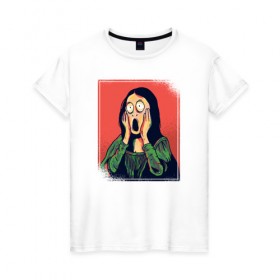 Женская футболка хлопок с принтом Мона Лиза в Тюмени, 100% хлопок | прямой крой, круглый вырез горловины, длина до линии бедер, слегка спущенное плечо | fear | halloween | mona lisa | мона лиза | ужас | хеллоуин | хэллоуин