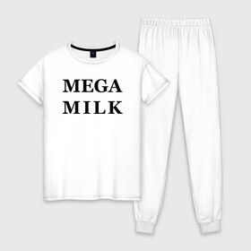 Женская пижама хлопок с принтом mega milk в Тюмени, 100% хлопок | брюки и футболка прямого кроя, без карманов, на брюках мягкая резинка на поясе и по низу штанин | ahegao | anime | mega milk | mega milk манга