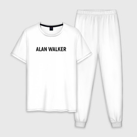 Мужская пижама хлопок с принтом ALAN WALKER(+НА СПИНЕ) в Тюмени, 100% хлопок | брюки и футболка прямого кроя, без карманов, на брюках мягкая резинка на поясе и по низу штанин
 | Тематика изображения на принте: alan walker | dj | dj walkzz | faded | music | алан уокер | диджей | дип хаус | клубная | клубняк | музыка | электро хаус
