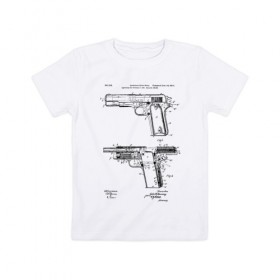 Детская футболка хлопок с принтом Пистолет в Тюмени, 100% хлопок | круглый вырез горловины, полуприлегающий силуэт, длина до линии бедер | patent | армия | идея | история | оружие | патент | пистолет | разработка | чертеж | чертежи