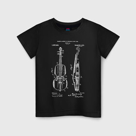 Детская футболка хлопок с принтом Violin в Тюмени, 100% хлопок | круглый вырез горловины, полуприлегающий силуэт, длина до линии бедер | Тематика изображения на принте: patent | звук | идея | история | музыка | патент | разработка | скрипка | чертеж | чертежи