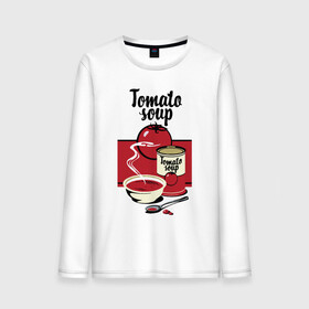 Мужской лонгслив хлопок с принтом Томатный суп в Тюмени, 100% хлопок |  | Тематика изображения на принте: flat | food | poster | retro | soup | spoon | steam | tomato | еда | ложка | пар | плакат | помидор | ретро | суп | тарелка
