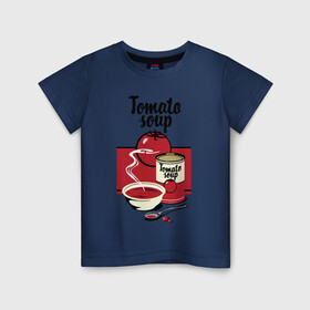 Детская футболка хлопок с принтом Томатный суп в Тюмени, 100% хлопок | круглый вырез горловины, полуприлегающий силуэт, длина до линии бедер | flat | food | poster | retro | soup | spoon | steam | tomato | еда | ложка | пар | плакат | помидор | ретро | суп | тарелка