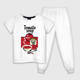 Детская пижама хлопок с принтом Томатный суп в Тюмени, 100% хлопок |  брюки и футболка прямого кроя, без карманов, на брюках мягкая резинка на поясе и по низу штанин
 | Тематика изображения на принте: flat | food | poster | retro | soup | spoon | steam | tomato | еда | ложка | пар | плакат | помидор | ретро | суп | тарелка