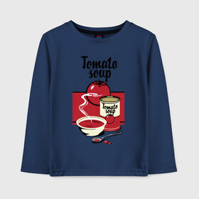 Детский лонгслив хлопок с принтом Томатный суп в Тюмени, 100% хлопок | круглый вырез горловины, полуприлегающий силуэт, длина до линии бедер | flat | food | poster | retro | soup | spoon | steam | tomato | еда | ложка | пар | плакат | помидор | ретро | суп | тарелка