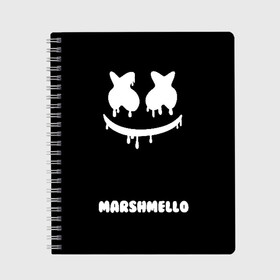 Тетрадь с принтом РЮКЗАК MARSHMELLO в Тюмени, 100% бумага | 48 листов, плотность листов — 60 г/м2, плотность картонной обложки — 250 г/м2. Листы скреплены сбоку удобной пружинной спиралью. Уголки страниц и обложки скругленные. Цвет линий — светло-серый
 | Тематика изображения на принте: marshmello | диджей | клуб | клубная музыка | маршмеллоу | маршмело | маршмэлло | маршмэллоу | маршмэло | музыка | электронная