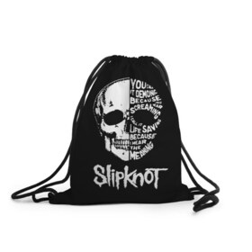 Рюкзак-мешок 3D с принтом Slipknot в Тюмени, 100% полиэстер | плотность ткани — 200 г/м2, размер — 35 х 45 см; лямки — толстые шнурки, застежка на шнуровке, без карманов и подкладки | Тематика изображения на принте: slipknot | we are not your kind | альтернативный метал | грув метал | метал | музыка | ню метал | слипнот