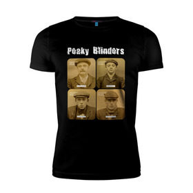 Мужская футболка премиум с принтом Peaky Blinders в Тюмени, 92% хлопок, 8% лайкра | приталенный силуэт, круглый вырез ворота, длина до линии бедра, короткий рукав | Тематика изображения на принте: peaky blinders | острые козырьки | сериал