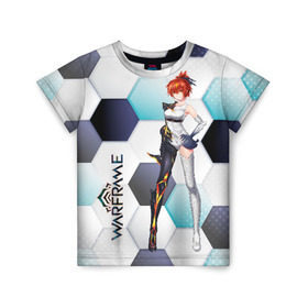 Детская футболка 3D с принтом Warframe girl anime в Тюмени, 100% гипоаллергенный полиэфир | прямой крой, круглый вырез горловины, длина до линии бедер, чуть спущенное плечо, ткань немного тянется | digital extremes | excalibur | nyx | saryn | space | warframe | варфрэйм | космос | шутер