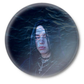 Значок с принтом Billie Eilish Ocean Eyes в Тюмени,  металл | круглая форма, металлическая застежка в виде булавки | bad guy | billie eilish | билли айлиш | эйлиш