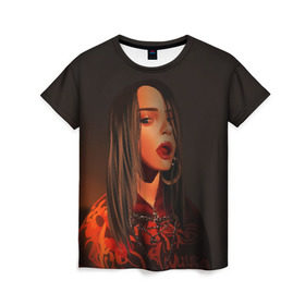 Женская футболка 3D с принтом Billie Eilish в Тюмени, 100% полиэфир ( синтетическое хлопкоподобное полотно) | прямой крой, круглый вырез горловины, длина до линии бедер | bad guy | billie eilish | билли айлиш | эйлиш