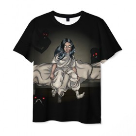 Мужская футболка 3D с принтом Fall Asleep в Тюмени, 100% полиэфир | прямой крой, круглый вырез горловины, длина до линии бедер | bad guy | billie eilish | билли айлиш | эйлиш