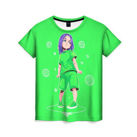 Женская футболка 3D с принтом Billie Eilish в Тюмени, 100% полиэфир ( синтетическое хлопкоподобное полотно) | прямой крой, круглый вырез горловины, длина до линии бедер | bad guy | billie eilish | билли айлиш | эйлиш