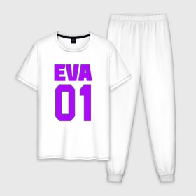 Мужская пижама хлопок с принтом EVANGELION (EVA 01) в Тюмени, 100% хлопок | брюки и футболка прямого кроя, без карманов, на брюках мягкая резинка на поясе и по низу штанин
 | angel | eva | evangelion | neon genesis evangelion | nerv | аска лэнгли сорью | ева | евангелион | мисато кацураги | рей аянами | синдзи