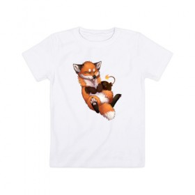 Детская футболка хлопок с принтом Хитрый лис в Тюмени, 100% хлопок | круглый вырез горловины, полуприлегающий силуэт, длина до линии бедер | Тематика изображения на принте: лис | лиса | лисенок | песец | рыжая лисица | рыжий лис