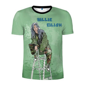 Мужская футболка 3D спортивная с принтом Billie Eilish в Тюмени, 100% полиэстер с улучшенными характеристиками | приталенный силуэт, круглая горловина, широкие плечи, сужается к линии бедра | bad guy | billie eilish | билли айлиш | эйлиш