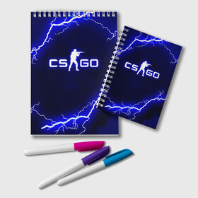 Блокнот с принтом CS GO LIGHTNING STYLE в Тюмени, 100% бумага | 48 листов, плотность листов — 60 г/м2, плотность картонной обложки — 250 г/м2. Листы скреплены удобной пружинной спиралью. Цвет линий — светло-серый
 | Тематика изображения на принте: astralis | awp | counter strike | cs go | cs go global offensive | faze clan | hyper beast | team liquid | thunder | астралис | молнии | тим ликвид | фейз клан | хайпер бист | шторм